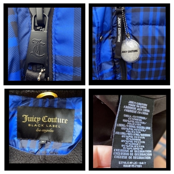 NEW RARE Authentic Juicy Couture Black Label Puffer Ski Coat Blue Tartan Down - Picture 8 of 16